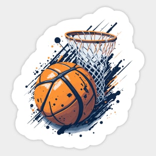 Basketball and basket with net Sticker